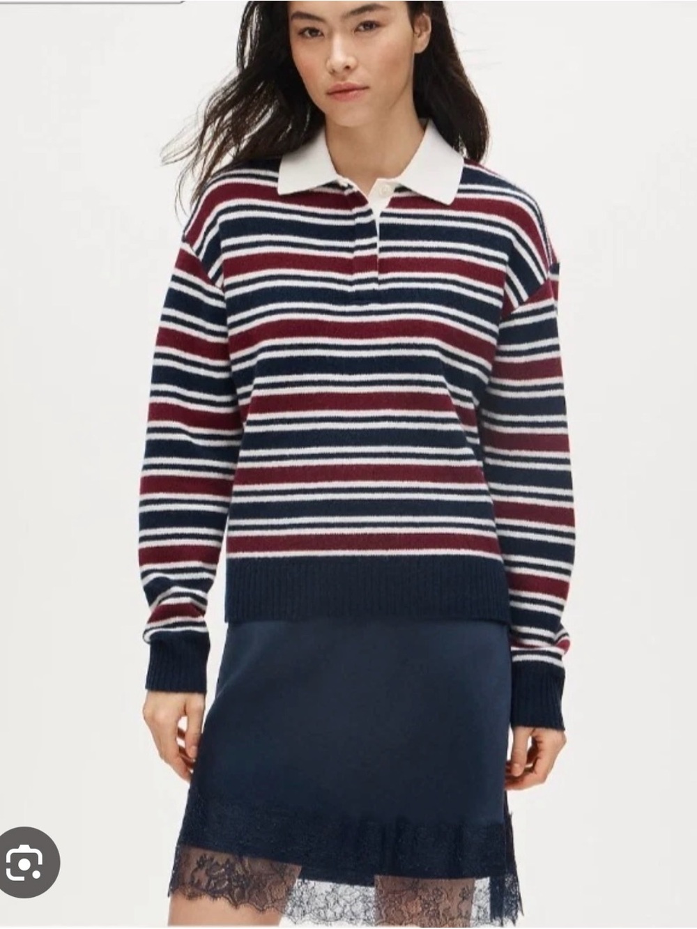 NWT JCrew Retail Relaxed Sweater Polo in Striped Vintage Wool. Size Large
